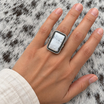 White Buffalo Adjustable Rings — ring 6, lifestyle, worn scale approximate