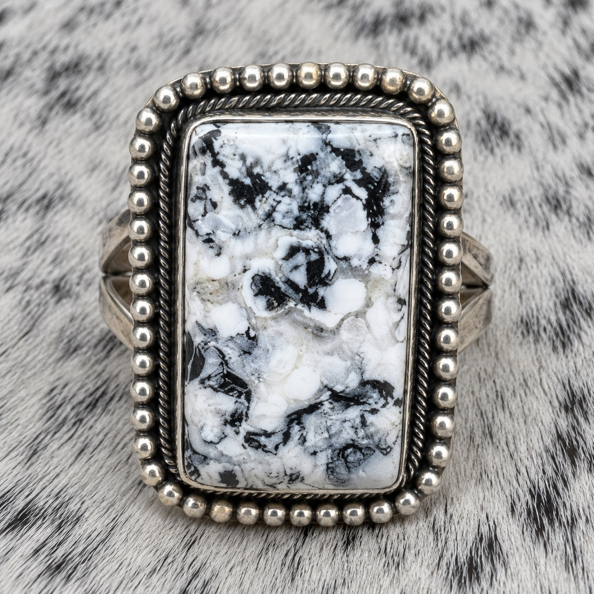 White Buffalo Adjustable Rings — ring 5, closeup