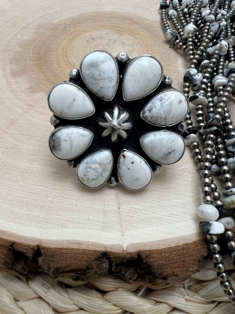 White Buffalo Cluster Rena Shelly Adjustable Rings - Sunset Turquoise Mountain