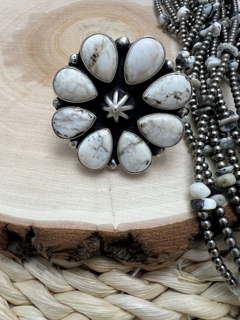 White Buffalo Cluster Rena Shelly Adjustable Rings - Sunset Turquoise Mountain