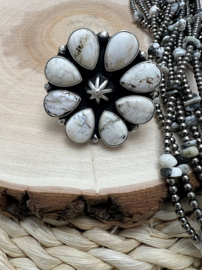 White Buffalo Cluster Rena Shelly Adjustable Rings - Sunset Turquoise Mountain