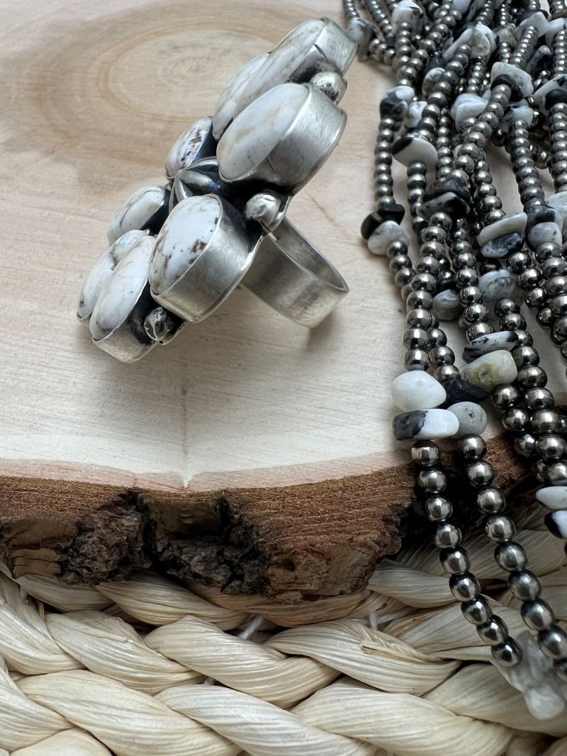 White Buffalo Cluster Rena Shelly Adjustable Rings - Sunset Turquoise Mountain