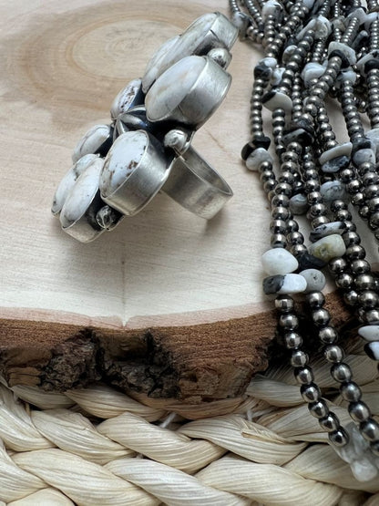 White Buffalo Cluster Rena Shelly Adjustable Rings - Sunset Turquoise Mountain