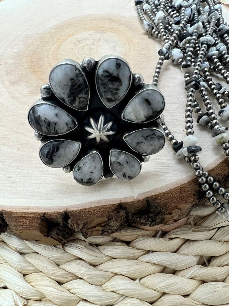 White Buffalo Cluster Rena Shelly Adjustable Rings - Sunset Turquoise Mountain