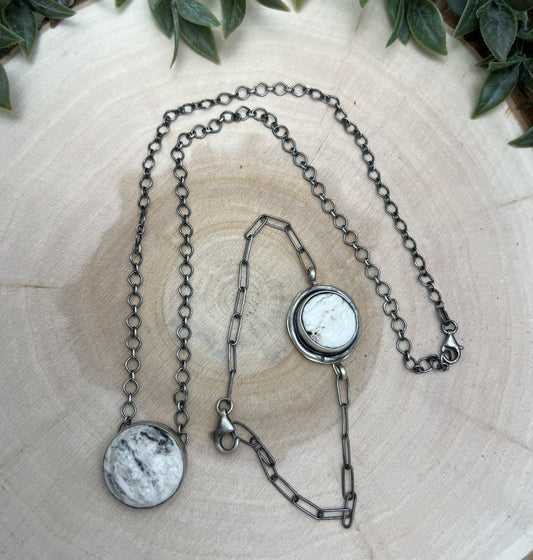 White Buffalo Round Bar Necklace & Bracelet Set - Sunset Turquoise Mountain