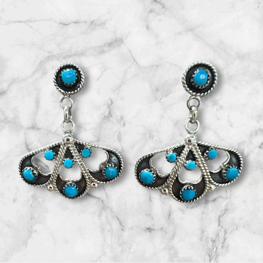 Zuni M&A Tsatie Blue Turquoise Post Earring Sterling Silver - Sunset Turquoise Mountain