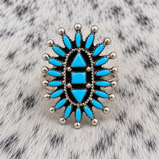Zuni Needle Point Turquoise Ring — front