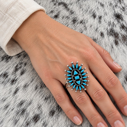Zuni Needle Point Turquoise Ring — lifestyle (approximate worn scale)